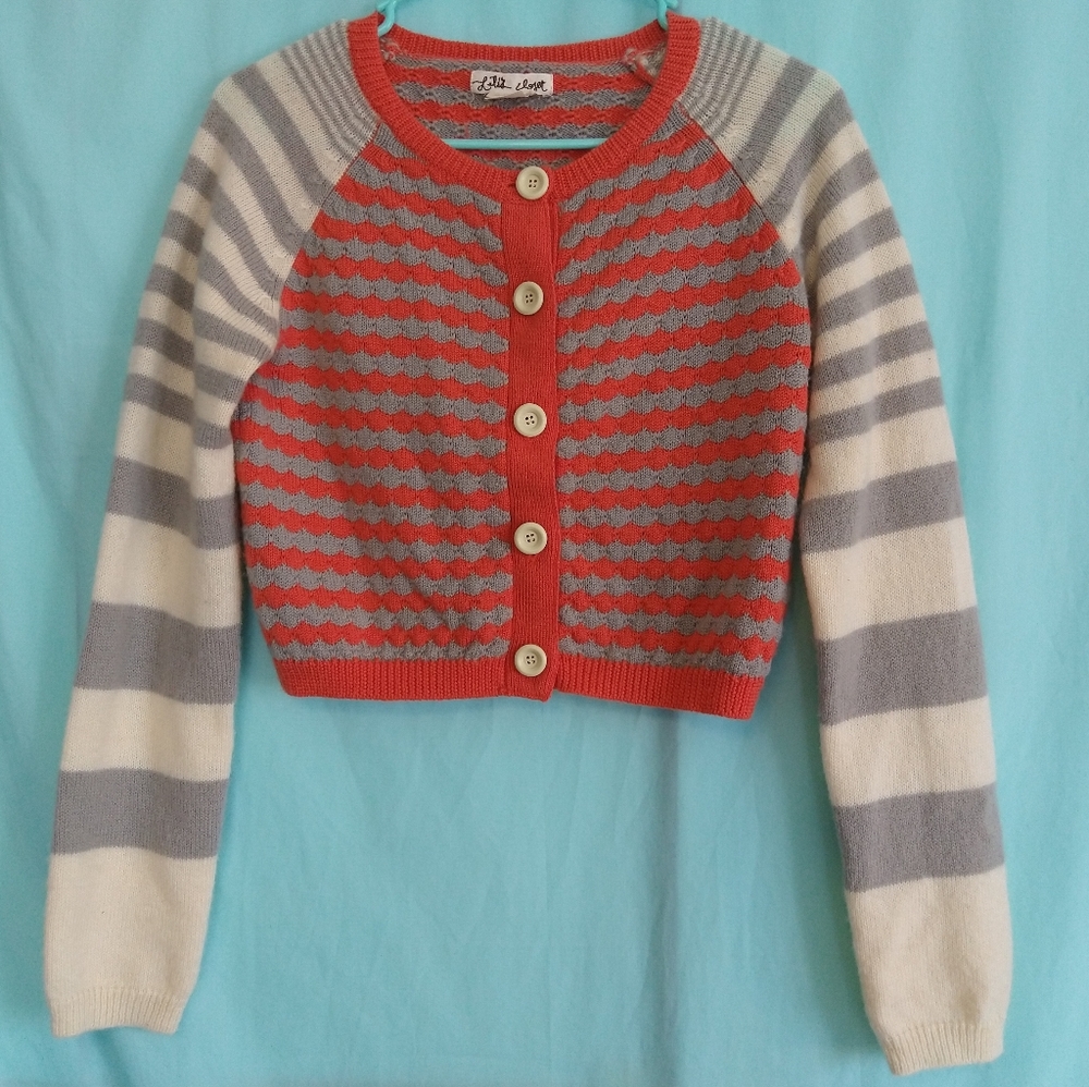 Lili's Closet cropped striped cardigan sweater wool sunset sails Anthrop… - Picture 2 of 10